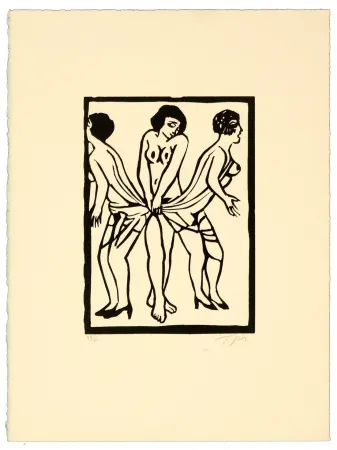 Linocut Topor - Marx sisters