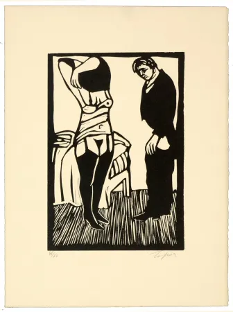 Linocut Topor - Passe et manque