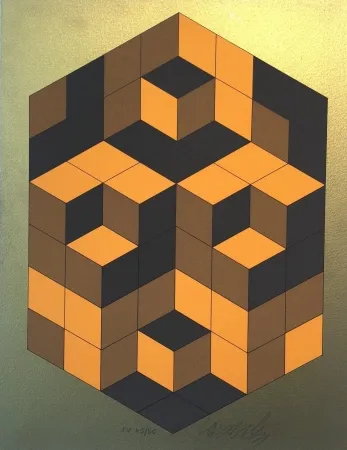 Screenprint Vasarely - Composition Gold
