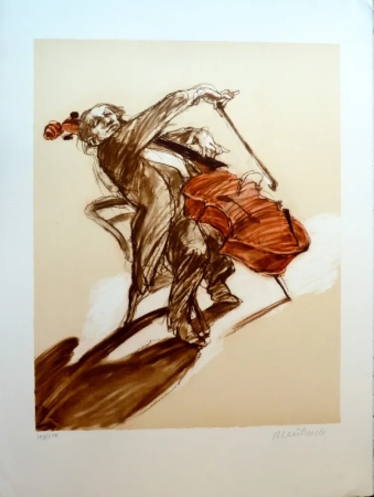 Lithograph Weisbuch - Le Violoncelliste 