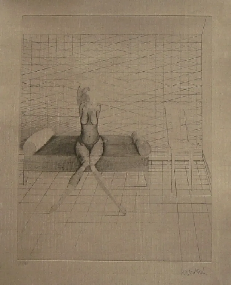 Etching And Aquatint Wunderlich - Jutta sur le canapé du studio