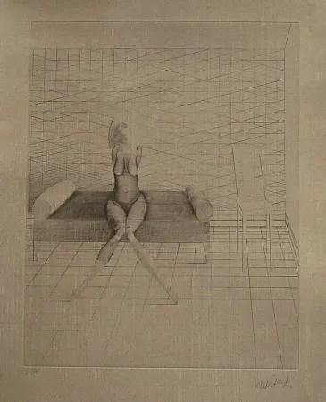 Etching And Aquatint Wunderlich - Jutta sur le canapé du studio