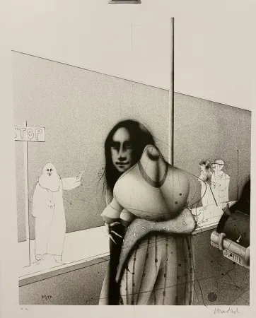 Lithograph Wunderlich - Strassenszene