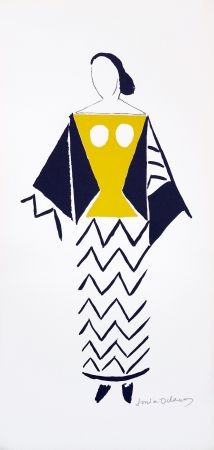 Lithograph Delaunay - 1921 costume for Dada party in Paris, Coeur a Barbe