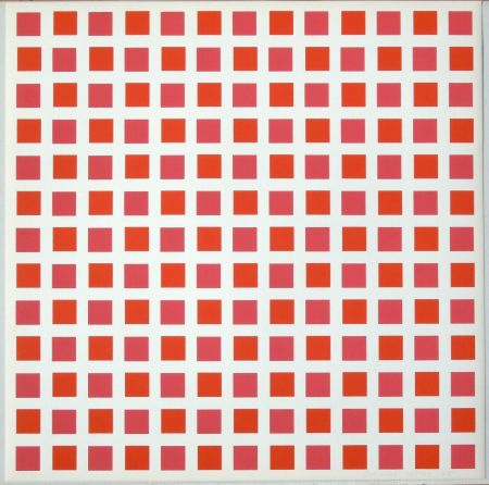 Screenprint Morellet - 1 carré rouge 1 carré orange