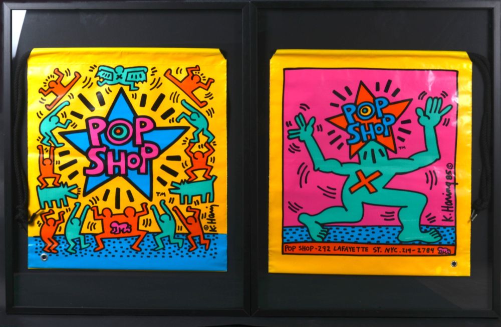 Screenprint Haring - 2 Pop shop Bag, 1986 - Framed