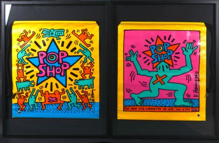 Screenprint Haring - 2 Pop shop Bag, 1986 - Framed