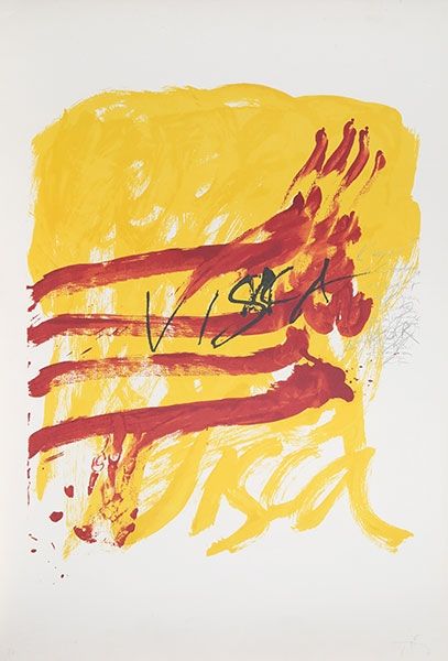 Lithograph Tàpies - 7 from Als Mestres de Catalunya