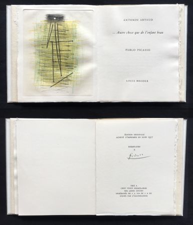 Illustrated Book Picasso - A. Artaud: AUTRE CHOSE QUE DE L'ENFANT BEAU. Célèbre gravure originale en couleurs (1957).