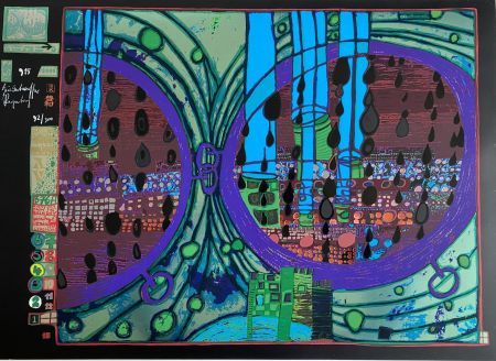 Screenprint Hundertwasser - A RAINY DAY ON THE REGENTAG