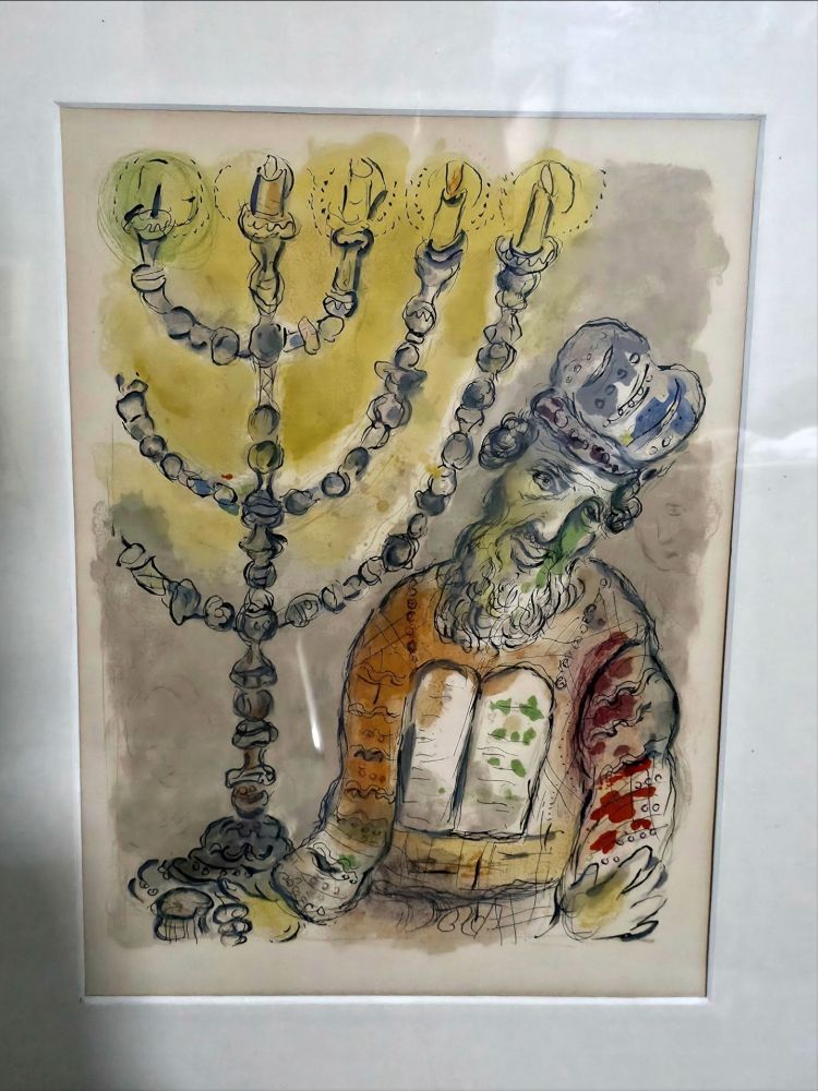 Lithograph Chagall - Aaron and the Seven Branched Lampstand Story of Exodus 1966