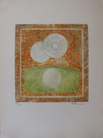 Etching And Aquatint Fiorini - Abstraction aux deux soleils
