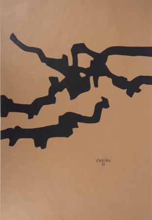 Lithograph Chillida - Abstraction aux lignes noires