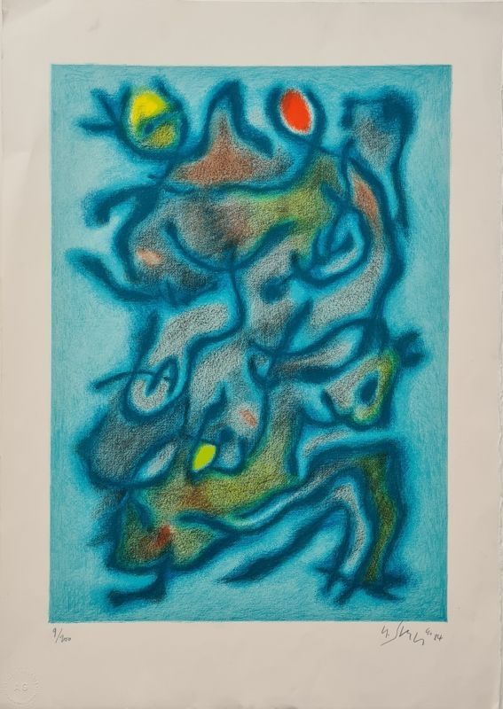 Lithograph Singier - Abstraction bleue 