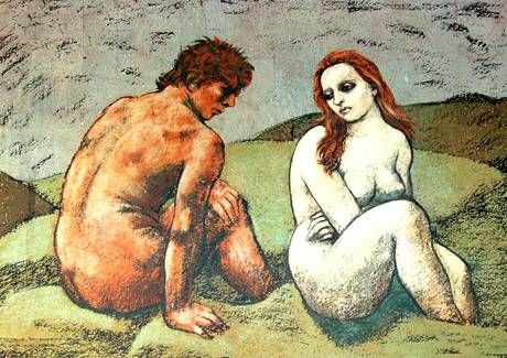Lithograph Messina - Adamo ed Eva