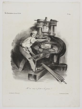 Lithograph Daumier - Ah! Tu veux te frotter à la presse!! 