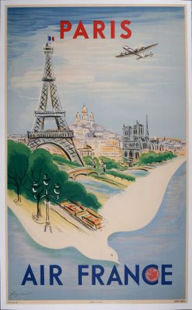 Lithograph Manset - Air France Paris, vers 1950 - Hand-signed