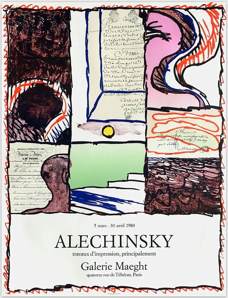 Poster Alechinsky - ALECHINSKY TRAVAUX D'IMPRESSION, PRINCIPALEMENT.  Galerie Maeght 1980. Affiche originale en lithographie.