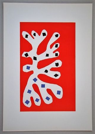 Lithograph Matisse - Algue sur fond rouge 