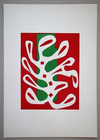 Lithograph Matisse - Algue sur fond rouge et vert