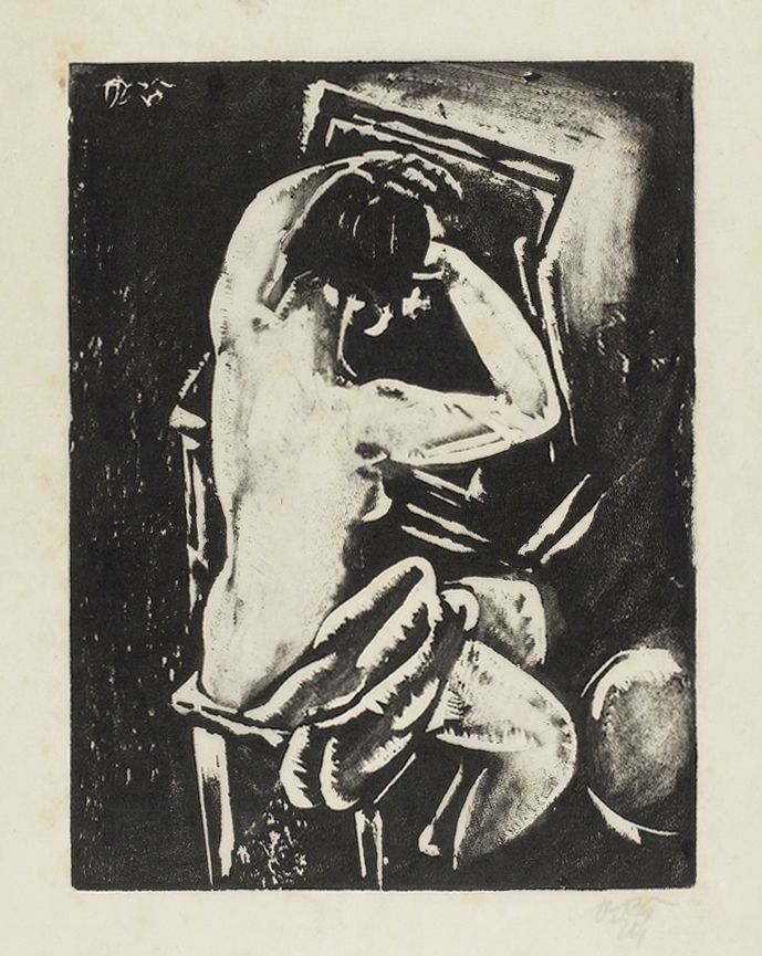 Woodcut Schatz - Am Spiegel (At the mirror)