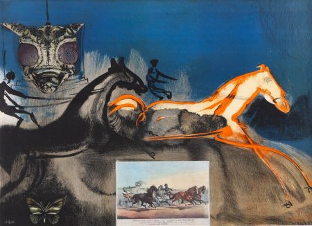 Lithograph Dali - Amercian Trotting Horses, no. 2