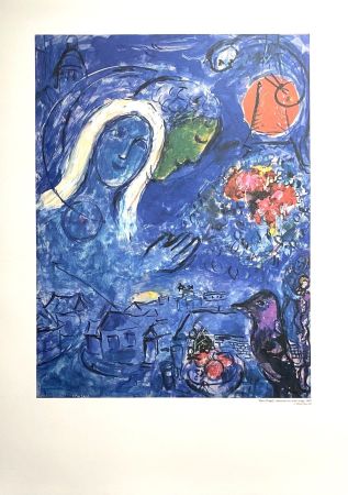 Poster Chagall (After) - Amoureux au soleil rouge
