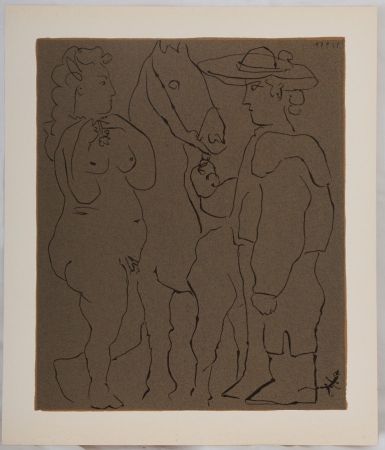 Linocut Picasso - Amoureux et cheval
