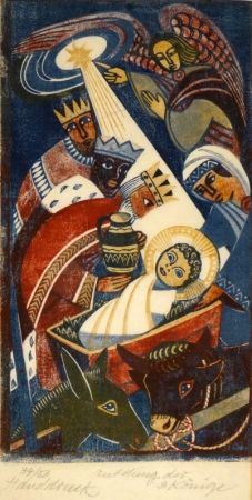 Woodcut Tschudi - Anbetung der 3 Könige / Adoration of the Three Kings