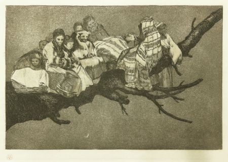 Engraving Goya - Andarse Po Las Ramas; Disparate Ridiculo, (plate 3 from Los Proverbios)