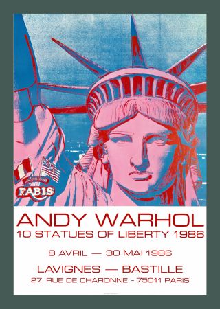 Lithograph Warhol - Andy Warhol '10 Statues Of Liberty' Original 1986 Pop Art Poster Print