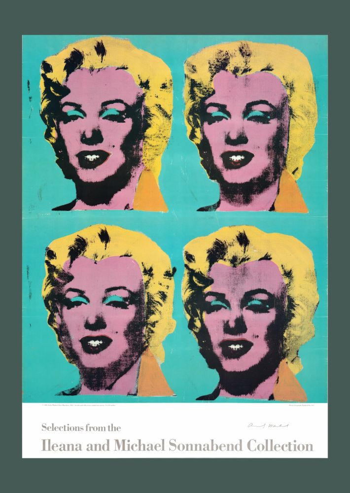 Lithograph Warhol - Andy Warhol: 'Four Marilyns' 1985 Offset-lithograph (Hand-signed)