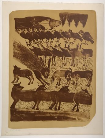 Lithograph Toledo - Animals on Brown Background