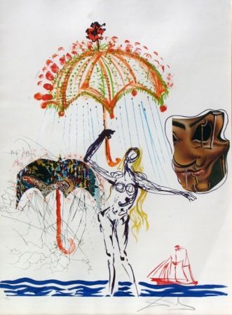 Lithograph Dali - Anti-Umbrella with Atomized Liquid, from Imaginations and Objects of the Future 