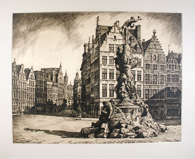 Engraving Hebbelinck - Antwerpen - Grote Markt