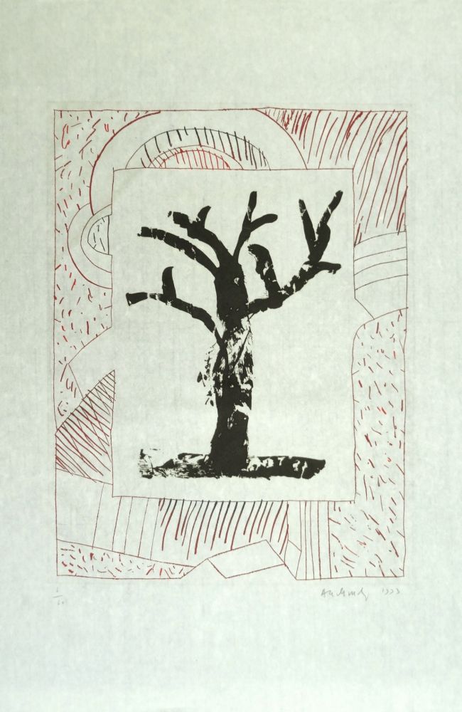 Etching Alechinsky - Arbre central, au rouge