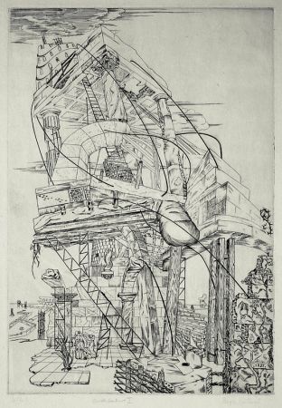 Etching Vieillard - Architecture I (Economic Dirigee; The New Deal; The Tower)