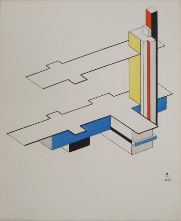 Lithograph Aaron - Architecture, plan abstrait