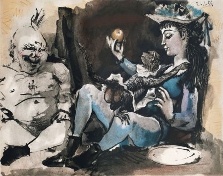 Lithograph Picasso - Arlequín con mono