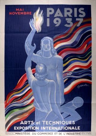 Lithograph Cappiello - Arts et techniques, Exposition Internationale Paris 1937.