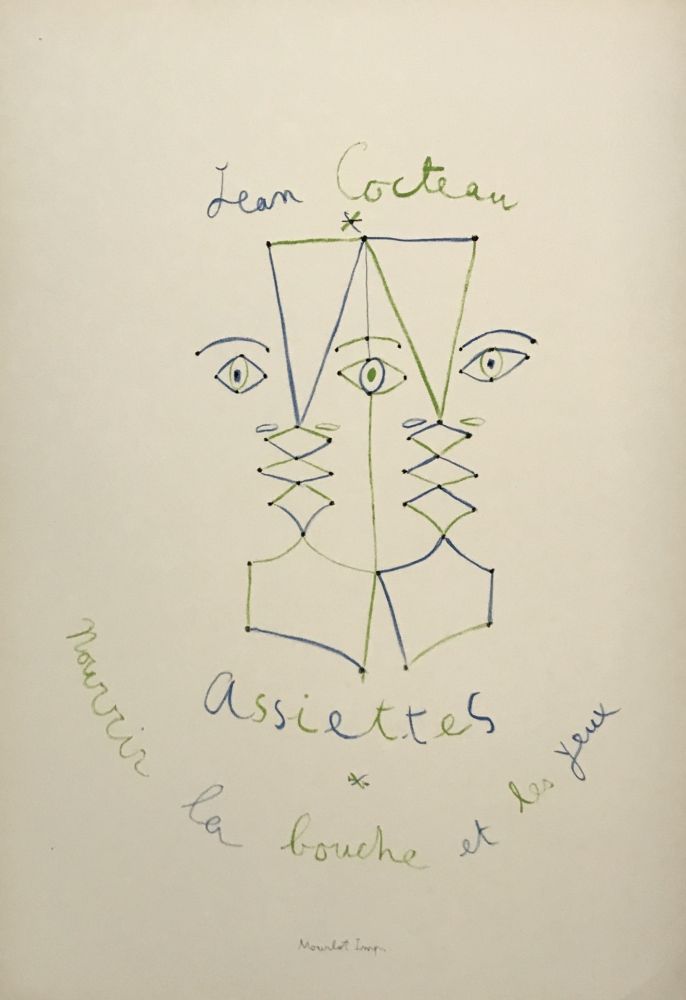 Lithograph Cocteau - Assiettes - Nourrir la bouche et les yeux