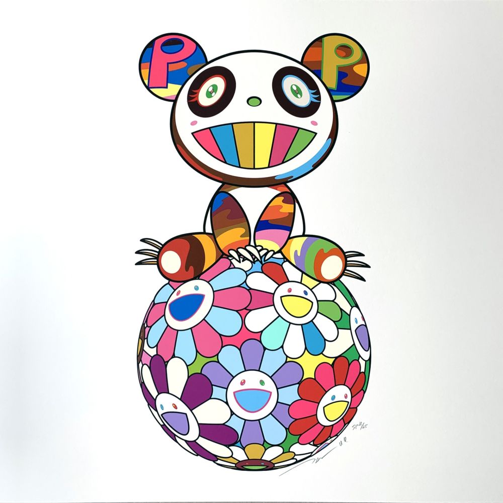 Screenprint Murakami - Atop a Ball of Flowers, A Panda Cub Sits Properly