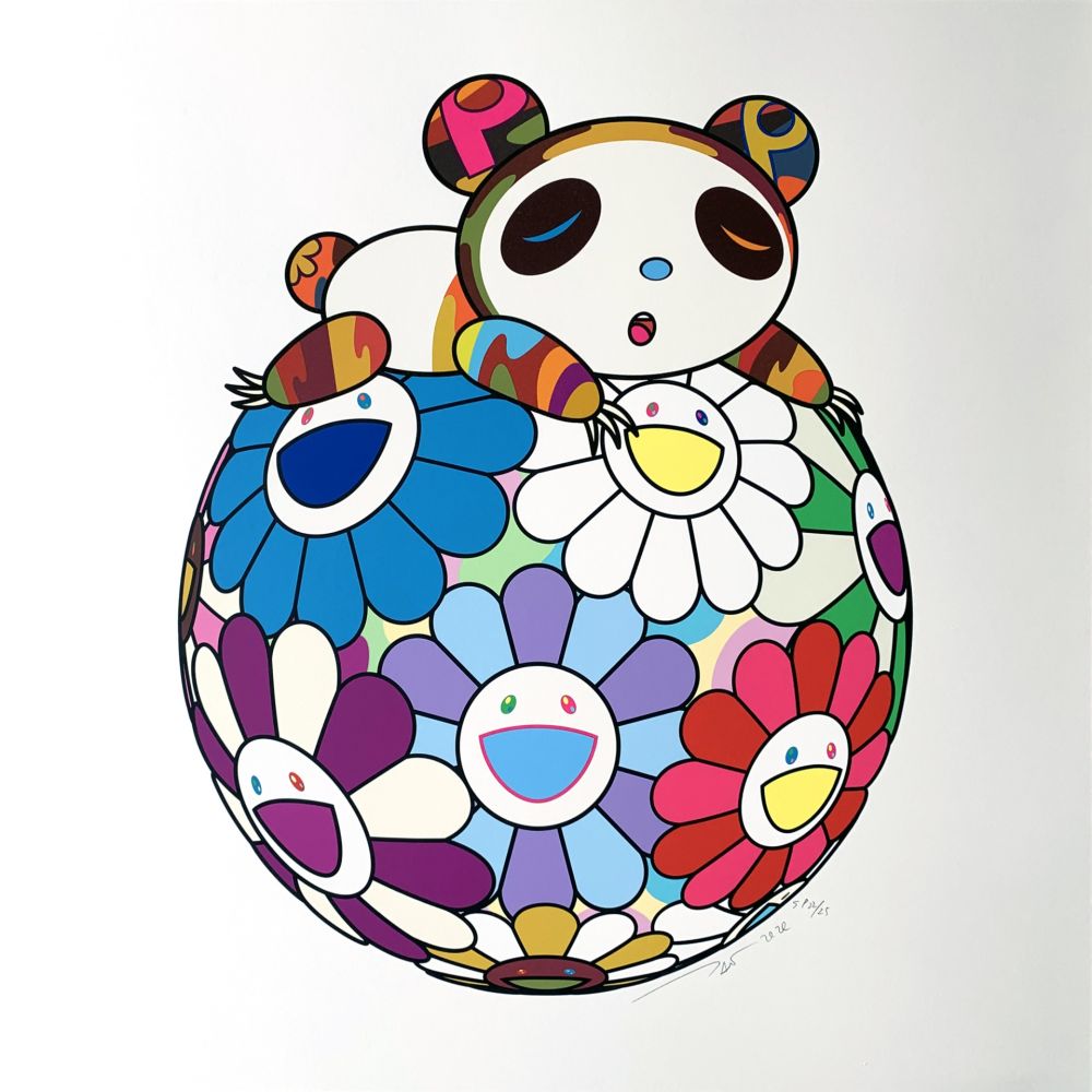 Screenprint Murakami - Atop a Ball of Flowers, A Panda Cub Sleeps