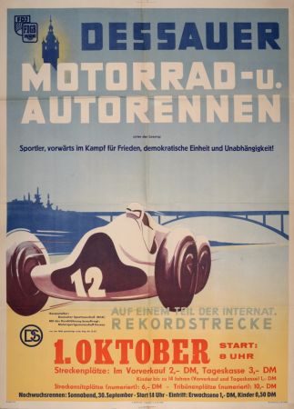 Lithograph Anonyme - Automobilia Racing Poster (Motorrad-U Autorennen), 1950 - Large lithograph!