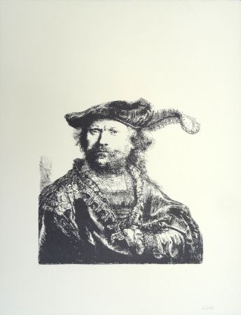 Lithograph Rembrandt - Autoportrait au béret et à la plume