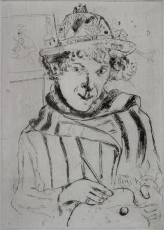 Drypoint Chagall - Autoportrait au Chapeau Orné