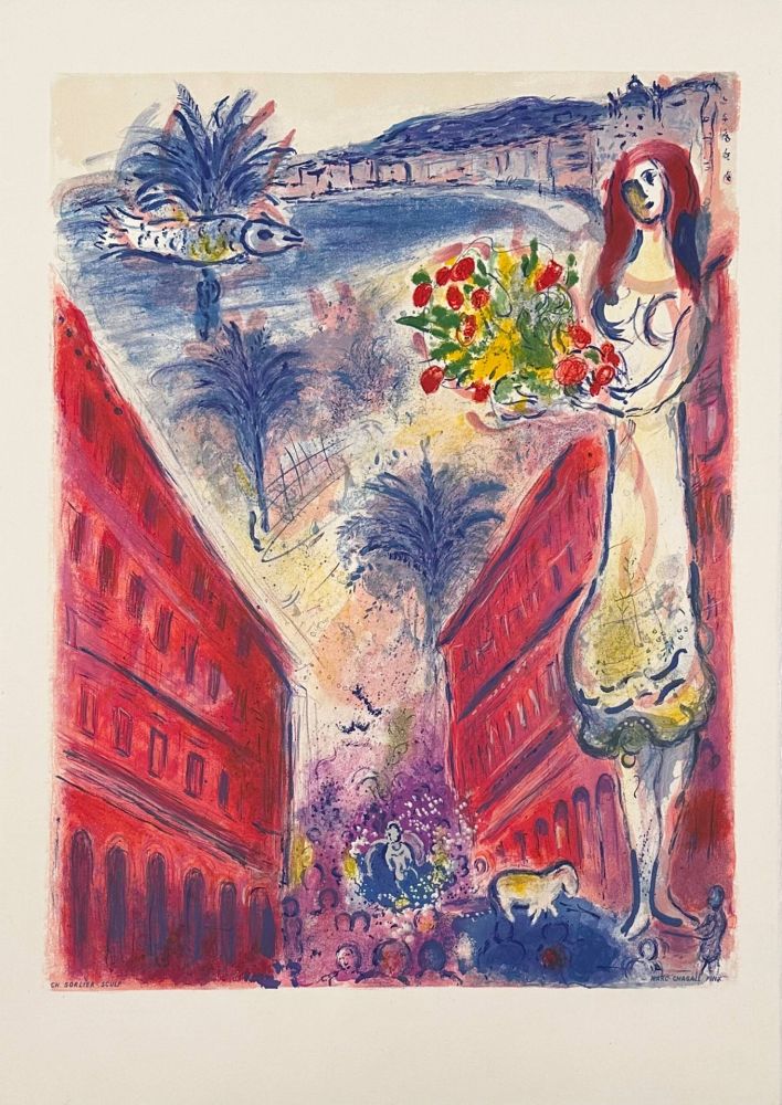 Lithograph Chagall - Avenue de la victoire à Nice