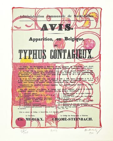 Lithograph Alechinsky - Avis de typhus