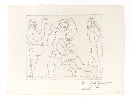Etching Picasso - Bacchanal with Owl and Young Man in a Mask