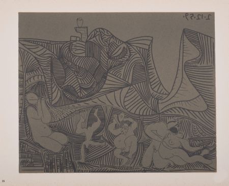 Linocut Picasso - Bacchanale au hibou, 1962